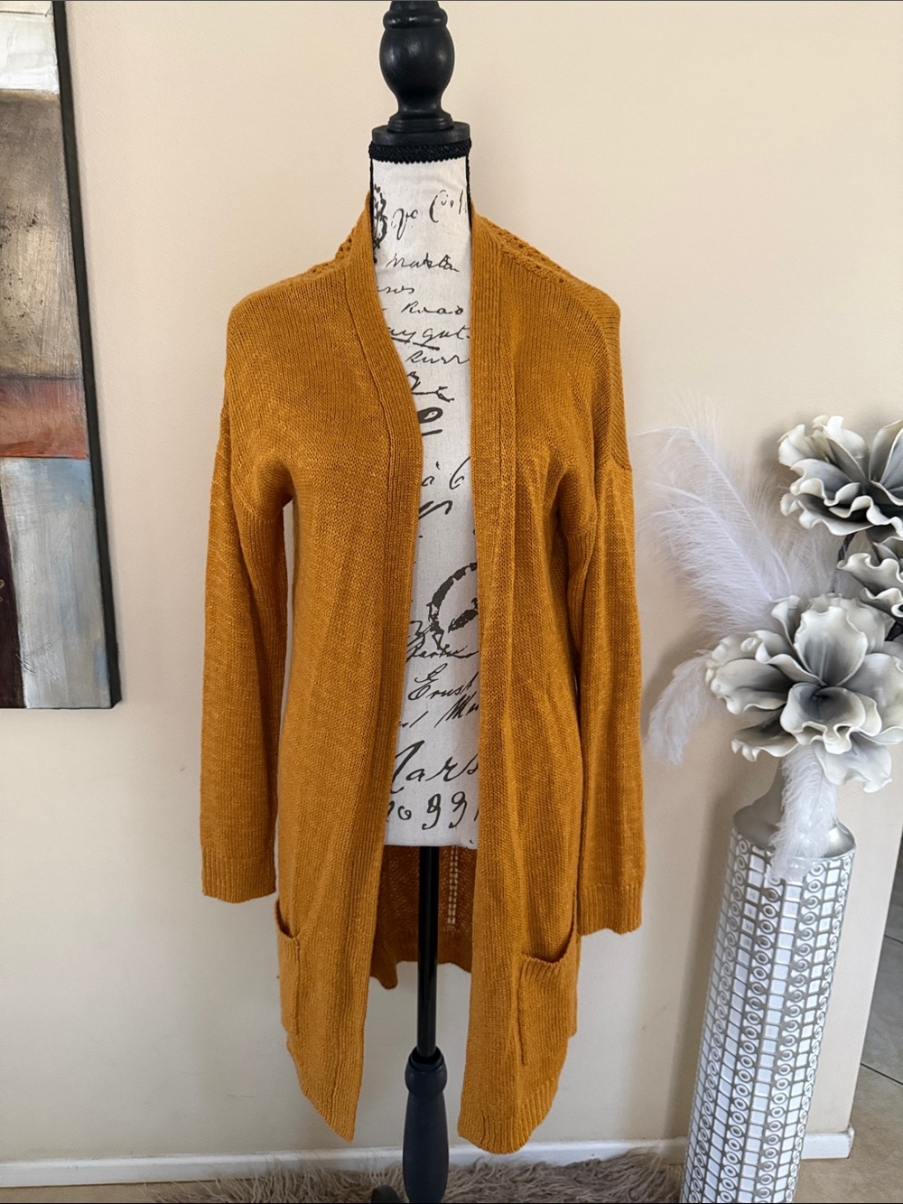 Open-Front Mustard Cardigan Sweater